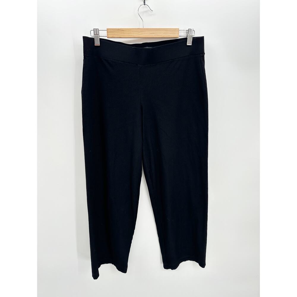 Eileen Fisher Pants Women Medium Black Cropped‎ Pull On Stretch Waist Viscose - Picture 2 of 7
